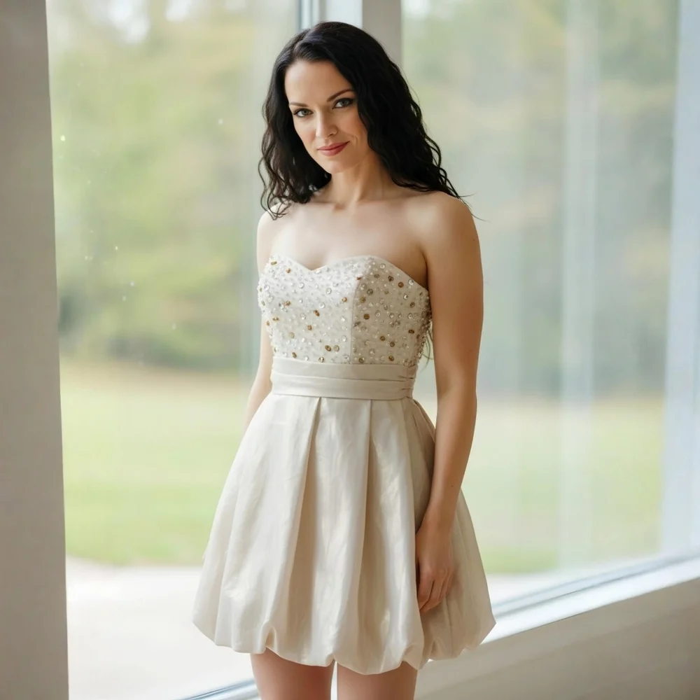 Mark + James ✦ Champagne Beaded Balloon Skirt Mini Dress ✦ Strapless Tube 4 NWT - Picture 7 of 16